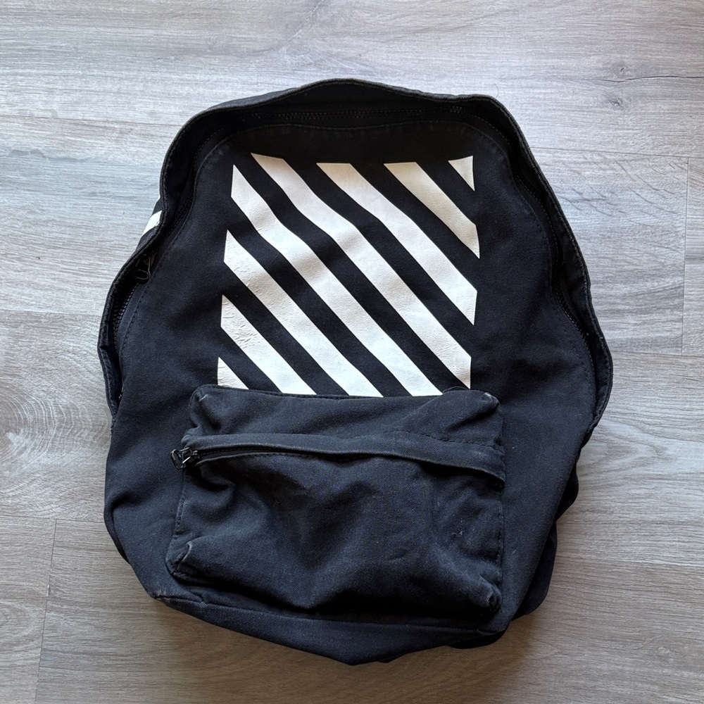 Off-White Diagonal Striped Black Backpack - image 1